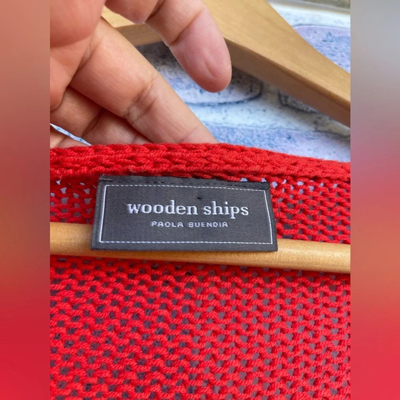 Wooden ships cotton blend reddish orange v neck sweater S/M - Picture 6 of 7